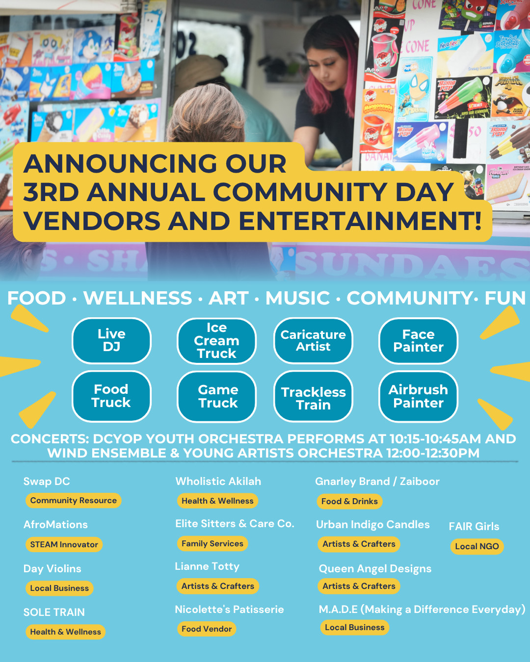 Swap DC Community Resource Wholistic Akilah Health & Wellness AfroMations STEAM Innovator Elite Sitters & Care Co. Family Services Day Violins Local Business Lianne Totty Artists & Crafters SOLE T (3)